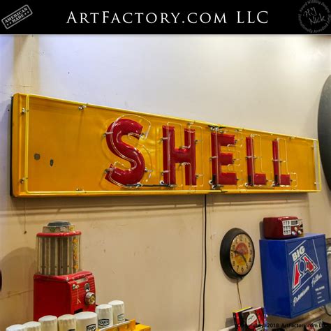 Shell Neon Strip Sign: Vintage Neon Gas Station Advertisement