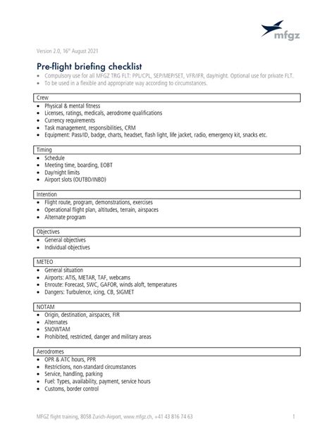 Mfgz Pre Flight Briefing Checklist V20 Pdf
