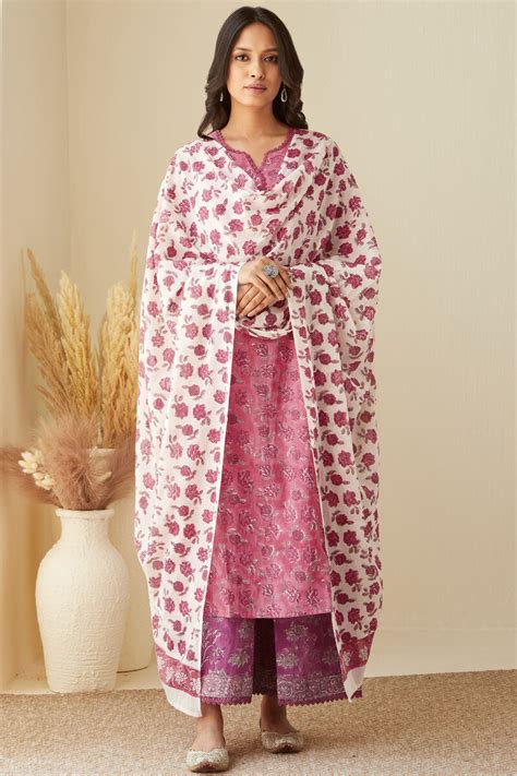 Buy Pink Hand Block Printed Cotton Mul Dupatta For Women FGD24 145