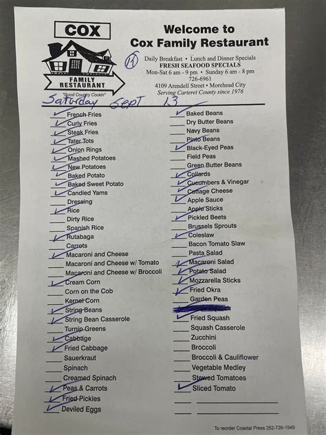 Cox Family Restaurant | Morehead City NC