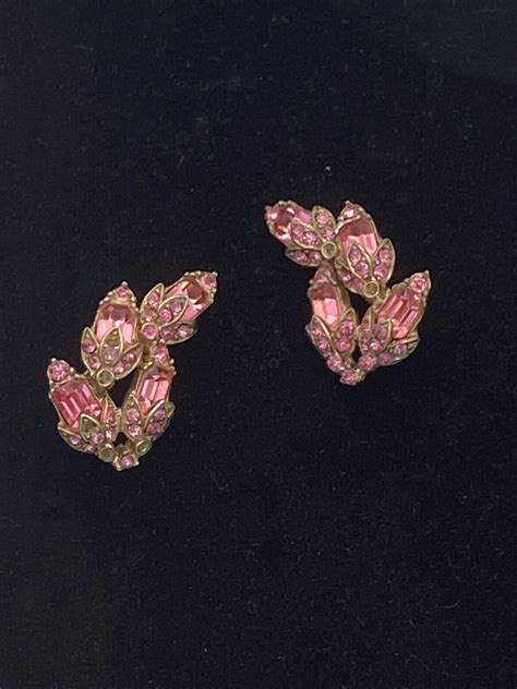 Vintage Bogoff Pink Fuchsia Rhinestone Clip On Earrin Gem