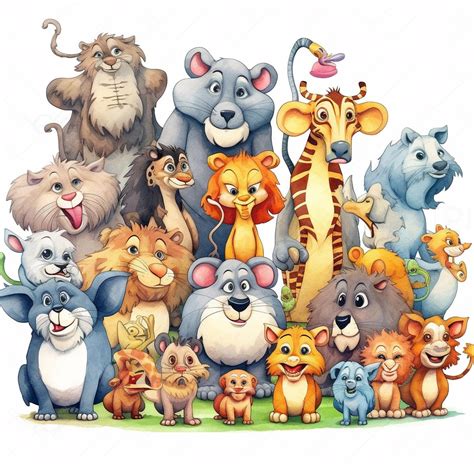 premium photo  cartoon   group  animals including giraffe
