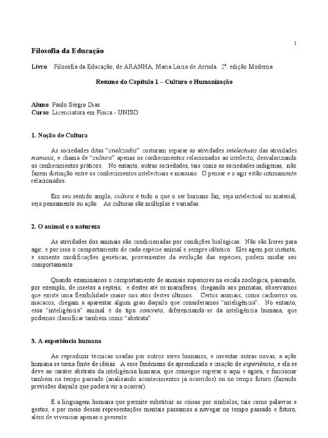 Filosofia Da Educação Resumo - Filosofia Da Educação - Resumo Do Cap. 01 Do Livro de Maria Lucia de ...