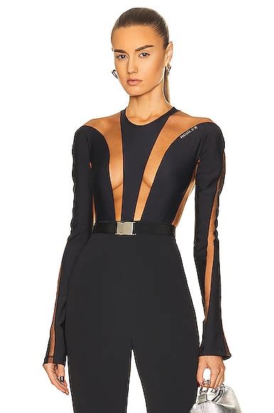 Mugler Illusion Shaping Bodysuit In Black Nude FWRD