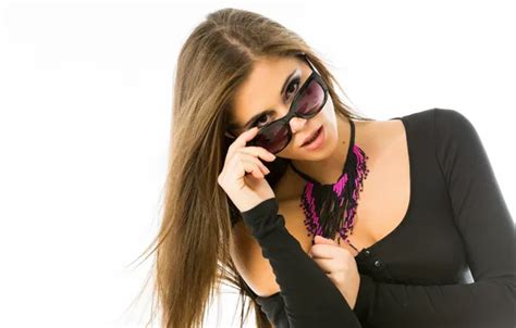 Wallpaper Girl Brunette Pornstar Sunglasses Simple Background Dyed Hair For Mobile And