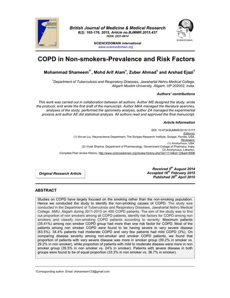 PDF COPD In Non Smokers Prevalence And Risk Factors