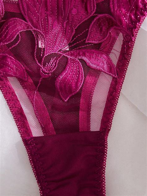 Women Sexy Embroidered Flower Underwear Set Pieces Underwire Bra Panty Lingerie Set SHEIN USA