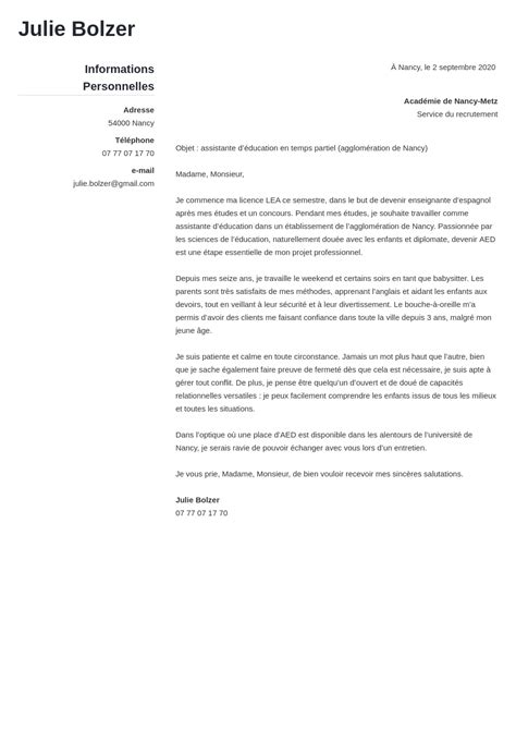 Lettre De Motivation Assistant Education Administrative Cover Letter