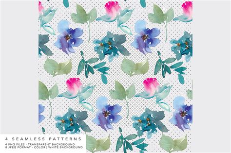 Watercolor Floral Digital Paper Scrapbook Papers Seamless Patterns By