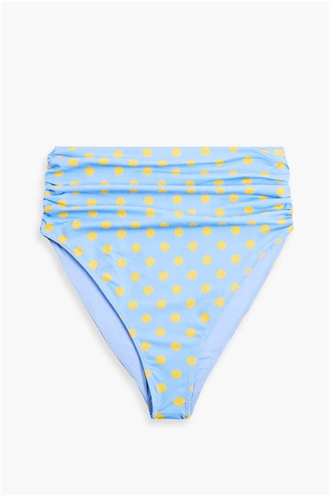 Caroline Constas Sutton Gathered Polka Dot High Rise Bikini Briefs In Light Blue Modesens