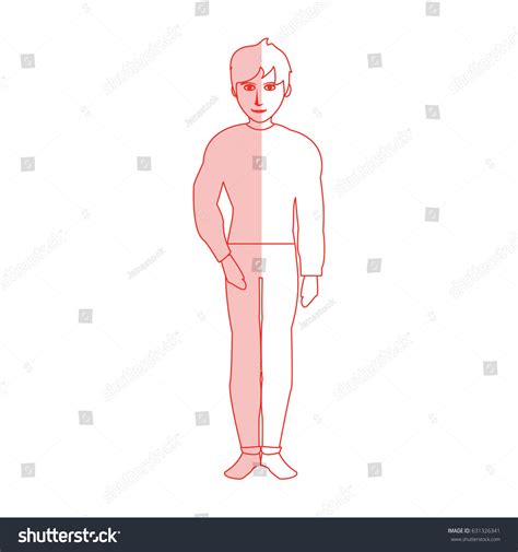 Red Silhouette Shading Cartoon Full Body Guy Royalty Free Stock