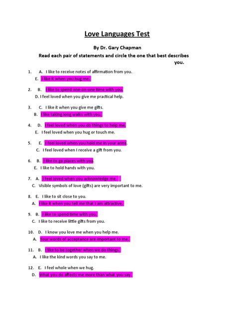 The Five Love Languages Test | PDF