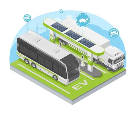 Premium Vector Ev Bus Semi Trailer Solar Cell Power Concept Energy