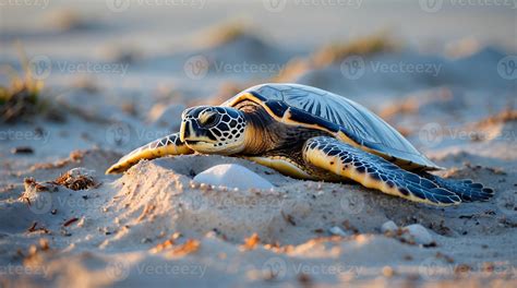 Sea turtle nesting on the beach highlights the impact of climate change