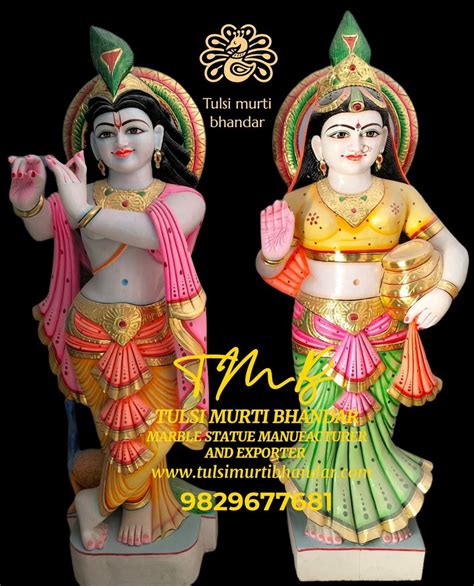 Painted Hindu White Marble Radha Krishna Statue Size Customizes At Rs