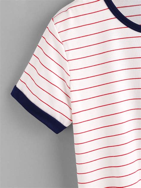 Striped Ringer Teefor Women Romwe