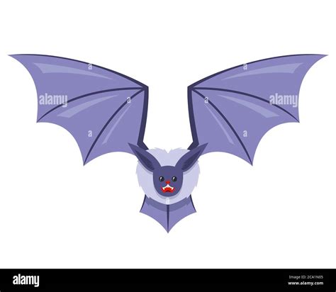 Bat With Fangs Flies On A White Background Flat Vector Illustration Of