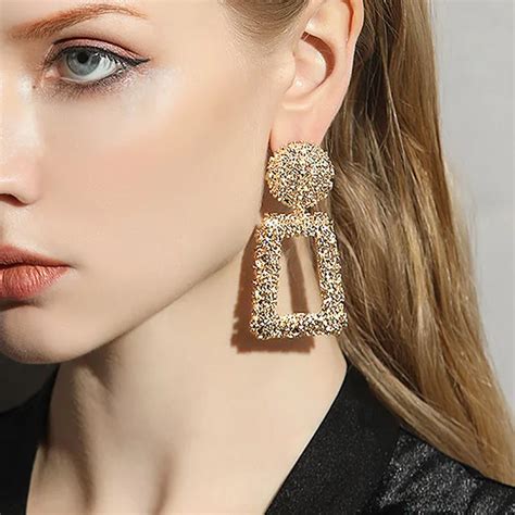 USTAR Big Drop Earrings For Women Geometric Statement Earrings Female