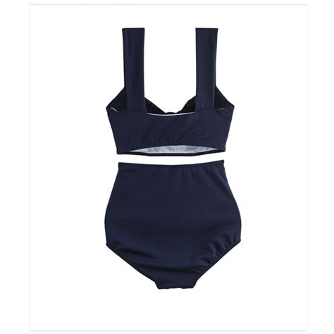 Mua Bikini bơi 2 mảnh tone xanh đen quần cạp cao phong cách Hàn Quốc