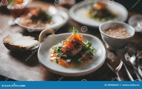 Sumptuous Appetizers And Starters At A Fine Dining Dinner Stock