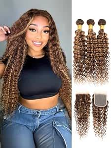 Amazon AUROO Honey Blonde Highlight Brazilian Deep Wave Human Hair Bundles With Closure