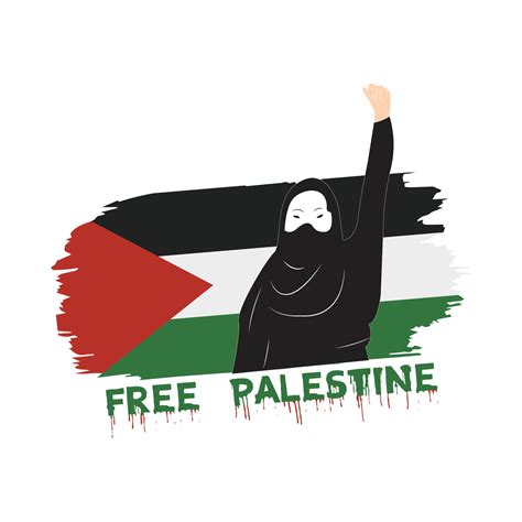 Women Stand With The Palestine Flag Vector Illustration Free Palestine