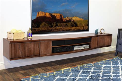 Floating Tv Stand Console Curve 3 Piece Mocha Woodwaves