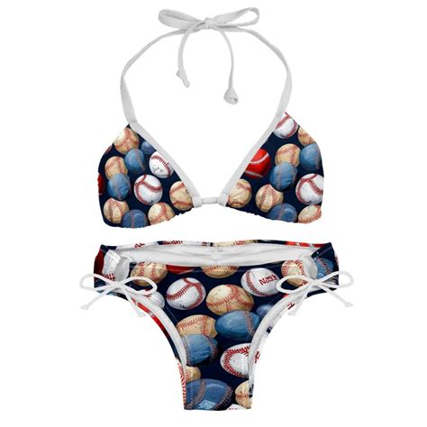 Baseball Swim Suit Women Bikini Set Detachable Sponge Adjustable Strap
