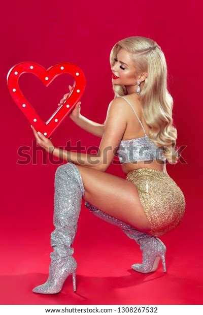 Sexy Blonde Woman Shiny Lingerie Holding Stock Photo 1308267532 Shutterstock