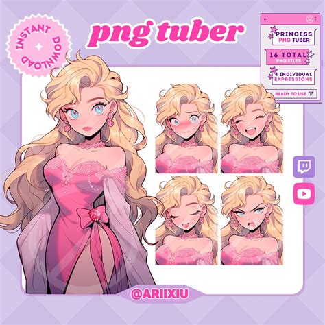 Princess Pngtuber Blonde Hair Blue Eyes Reactive Avatar Image Streaming Twitch Youtube Kick