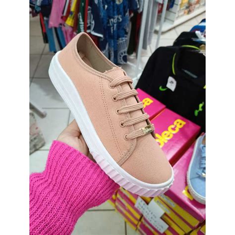 Moleca Tenis Casual Feminino Em Lona Sider Nude Shopee Brasil