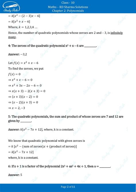 RD Sharma Solutions Class 10 Chapter 2 Fill In The Blanks Polynomials