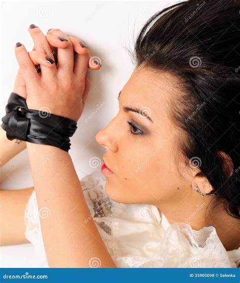 Binding By Silk Ribbon Woman Portrait Stock Photo Image Of Girl