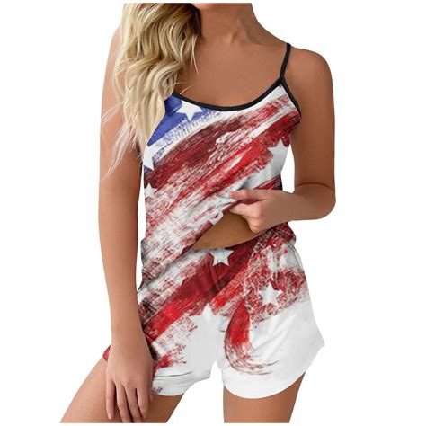 Gdreda Plus Size Pajamas Womens Independence Day Striped Flag Print