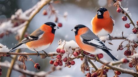 Premium AI Image The Bullfinch Bird Sits On A Bunch Of Red Rowan