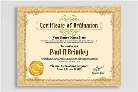 Free Ordination Certificate Template For Photoshop PSD