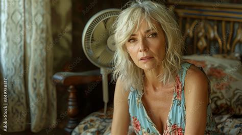 Jour de canicule femme mature exténuée par la chaleur écrasante de l été transpire dans son