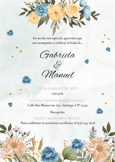 Invitaciones De Boda Flores 【powerpoint Canva】ejemplos Y Plantillas