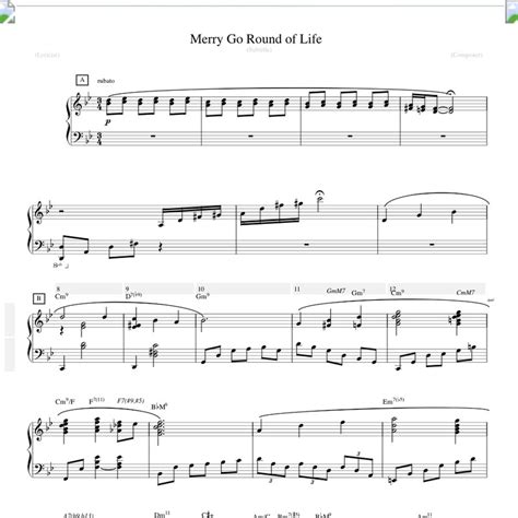 Merry Go Round Of Life Sheet Music By Joe Hisaishi For Piano Keyboard