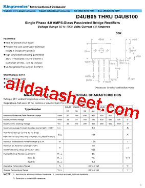 D4UB60 Datasheet PDF Kingtronics International Company