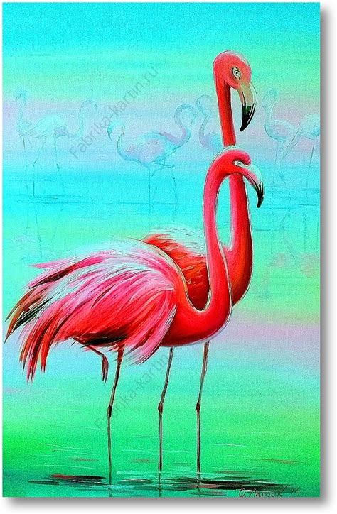 Репродукция картины "Вечерние фламинго". Картина маслом на холсте ...