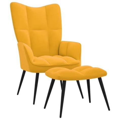 FAE Chaise De Relaxation Avec Repose Pied Jaune Moutarde Velours