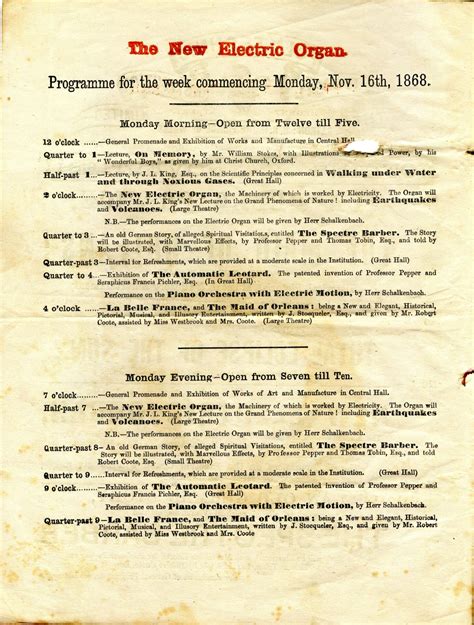 Programme For The Royal Polytechnic Institution Limited 1868 The
