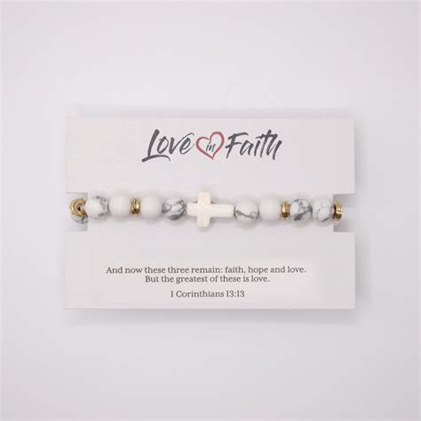Cross Stone Bracelet - Marbled White | Love in Faith