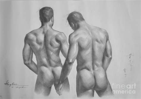 Original Drawing Sketch Charcoal Gay Interest Male Nude Man Art Pencil On Paper 0044 Painting