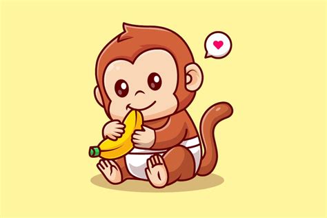 Cute Baby Monkey Hug Banana Cartoon Illustration, Illustrations ft ...