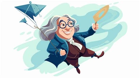 Cartoon Illustration Of Ben Franklin Flying A Kite Premium Ai