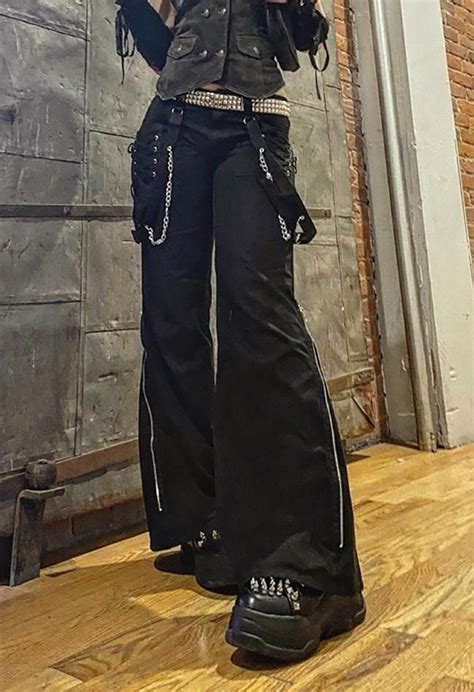 Washed Pocket Solid Cargo Pants Clothes Outfits Goth Pants