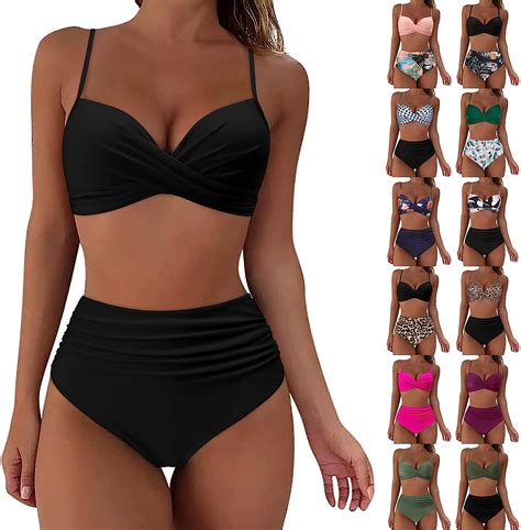 Damen Wickel Push Up Bikini Oberteil Bauchweg High Waist Bikini Set