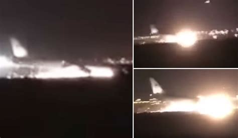 Sparks fly from jet after front wheels fail in crash landing - Extra.ie